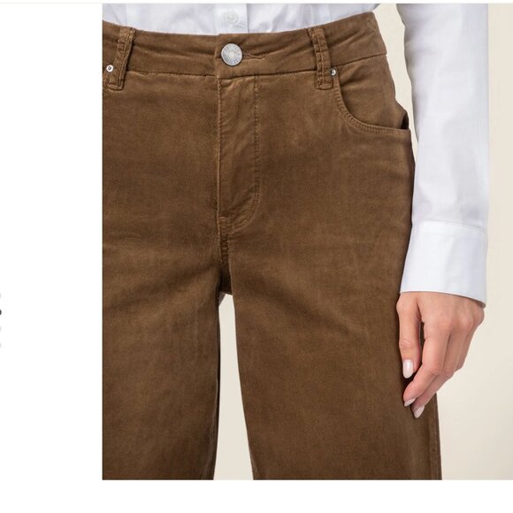 NWT Kut From The Kloth Meg Hi Rise Raw Hem Wide Leg Velvet Pants Brunette 14 - Picture 2 of 10